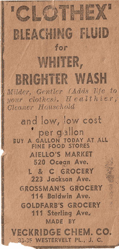 Historic Clothex bleach bottle from Veckridge Chemical's early days